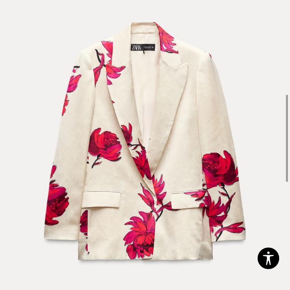 Zara Blazer FLORAL PRINT SATIN EFFECT BLAZER Size XL